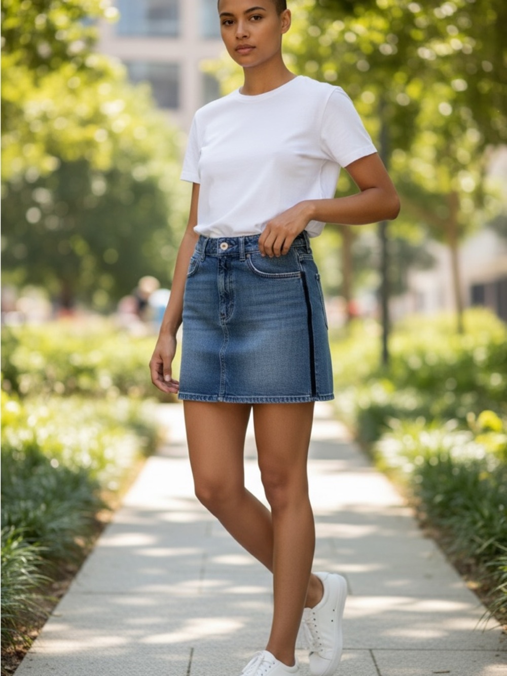 Zara TRF Mid-Rise Denim Mini Skirt Black Velvet Stripe Sz XS